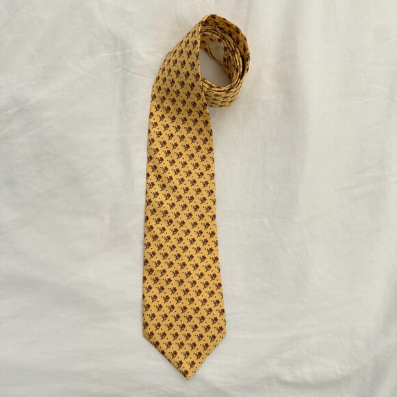 Brooks Brothers Basics Pure Silk Made in USA tie floral flower autumn fall gold - Picture 1 of 7